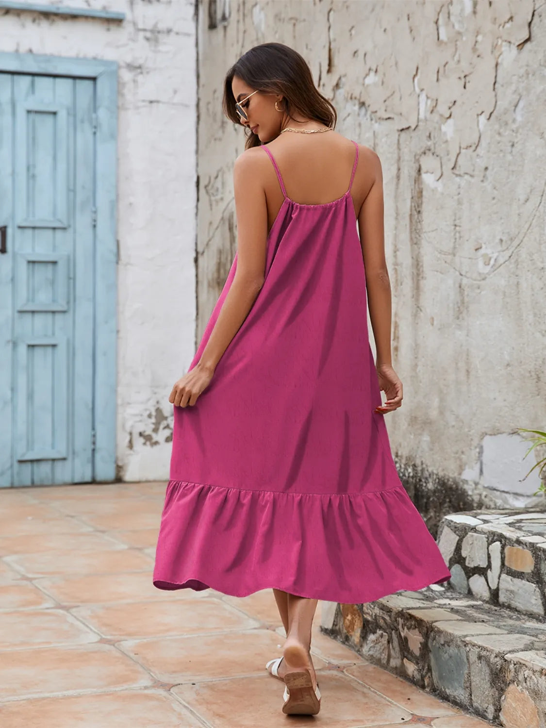 Ruffled Hem Midi Cami Dress.