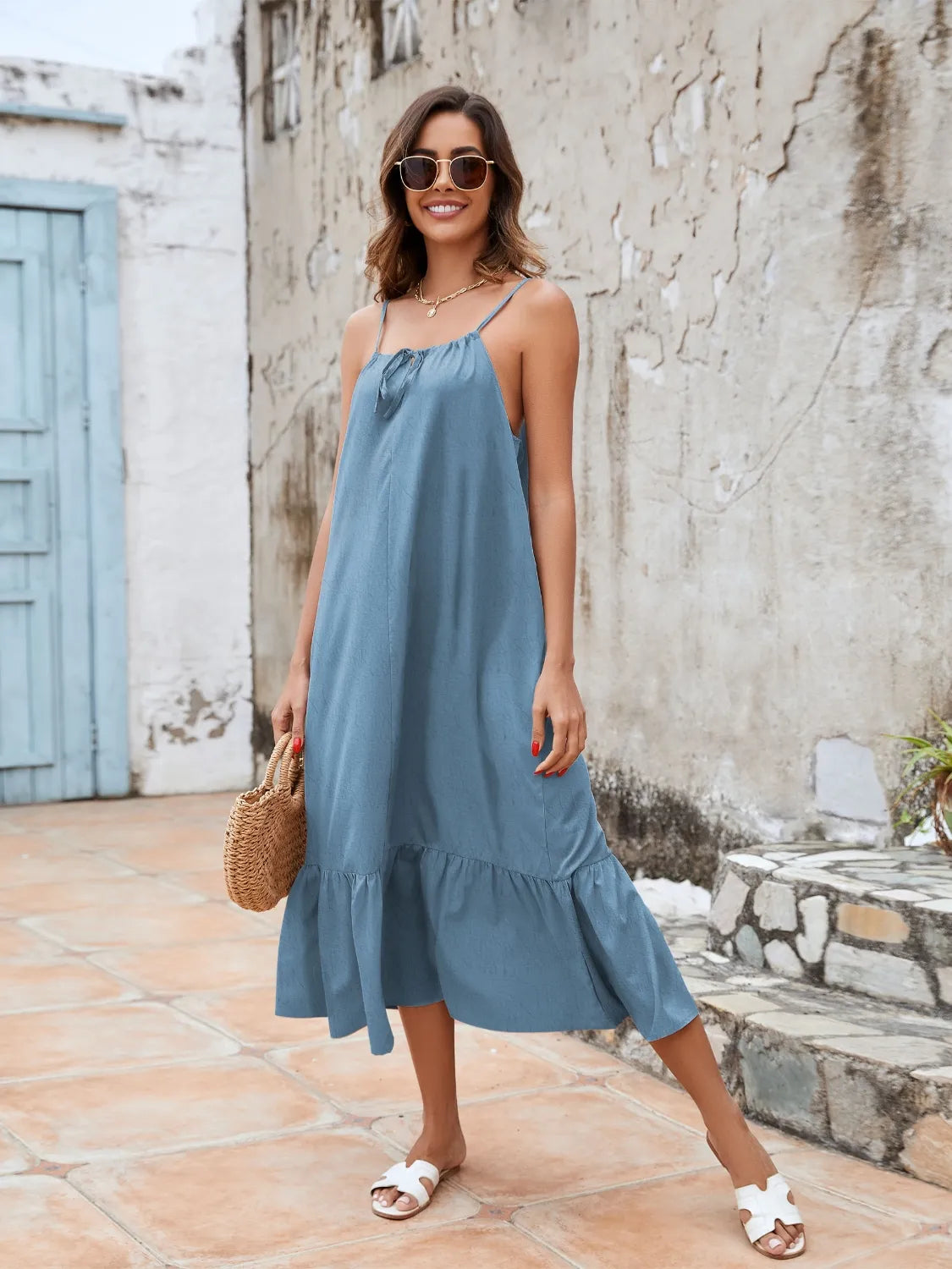 Ruffled Hem Midi Cami Dress.
