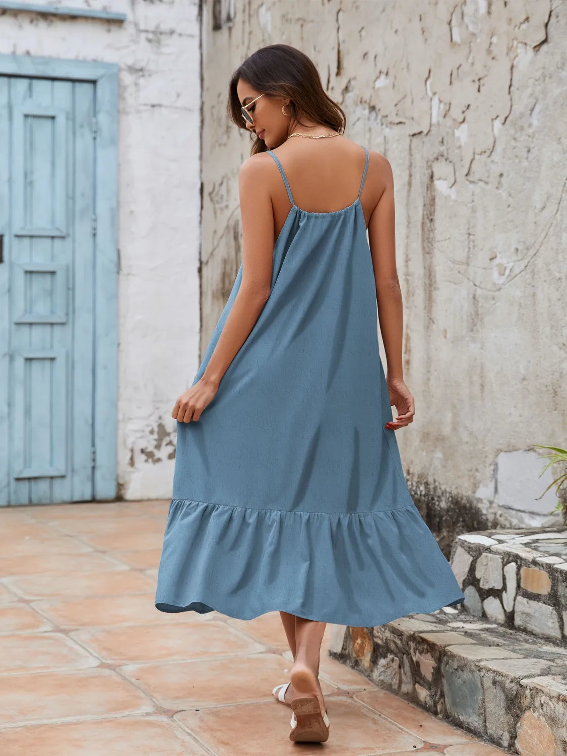 Ruffled Hem Midi Cami Dress.