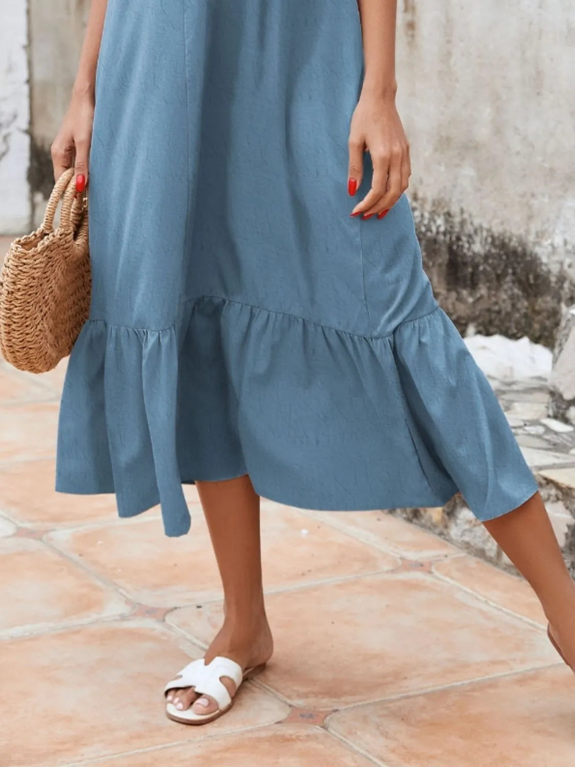 Ruffled Hem Midi Cami Dress.