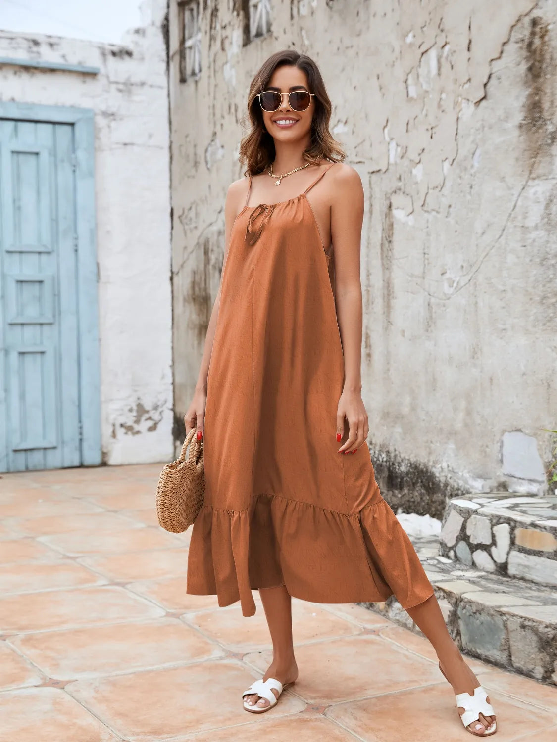 Ruffled Hem Midi Cami Dress.