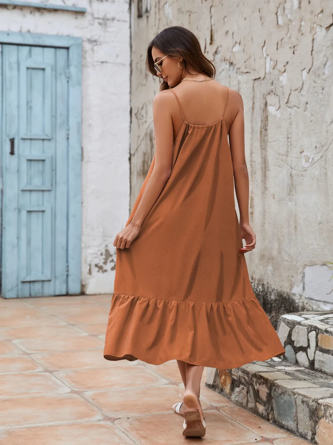 Ruffled Hem Midi Cami Dress.