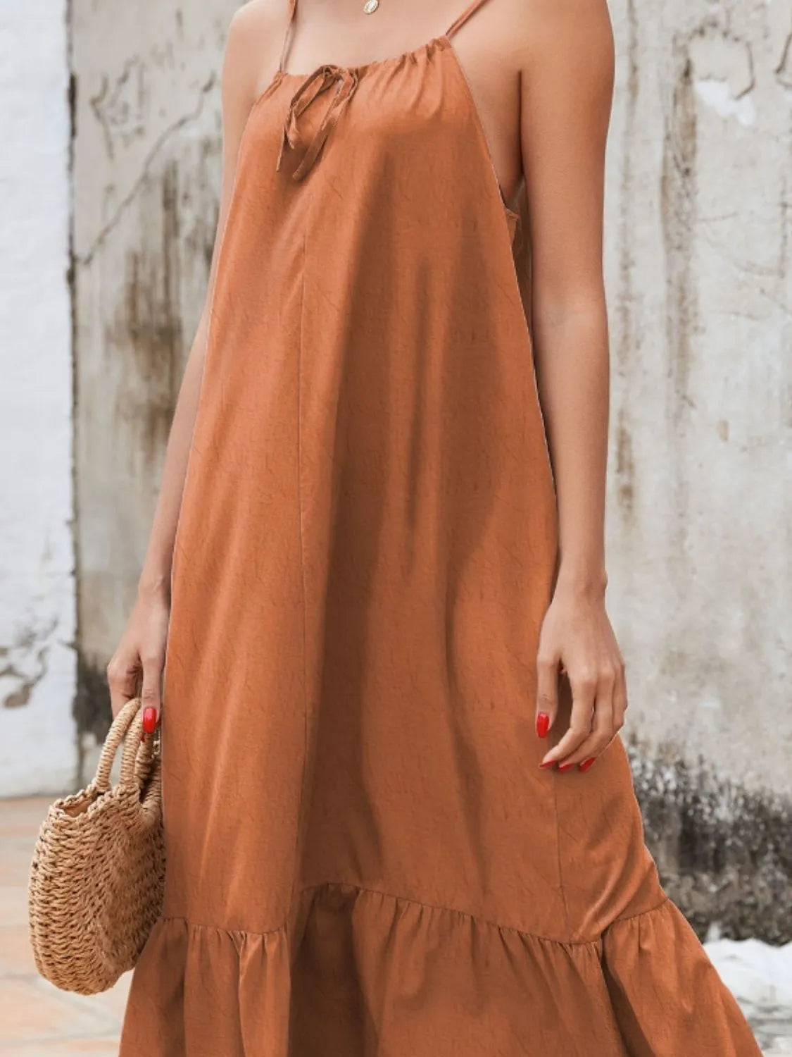Ruffled Hem Midi Cami Dress.