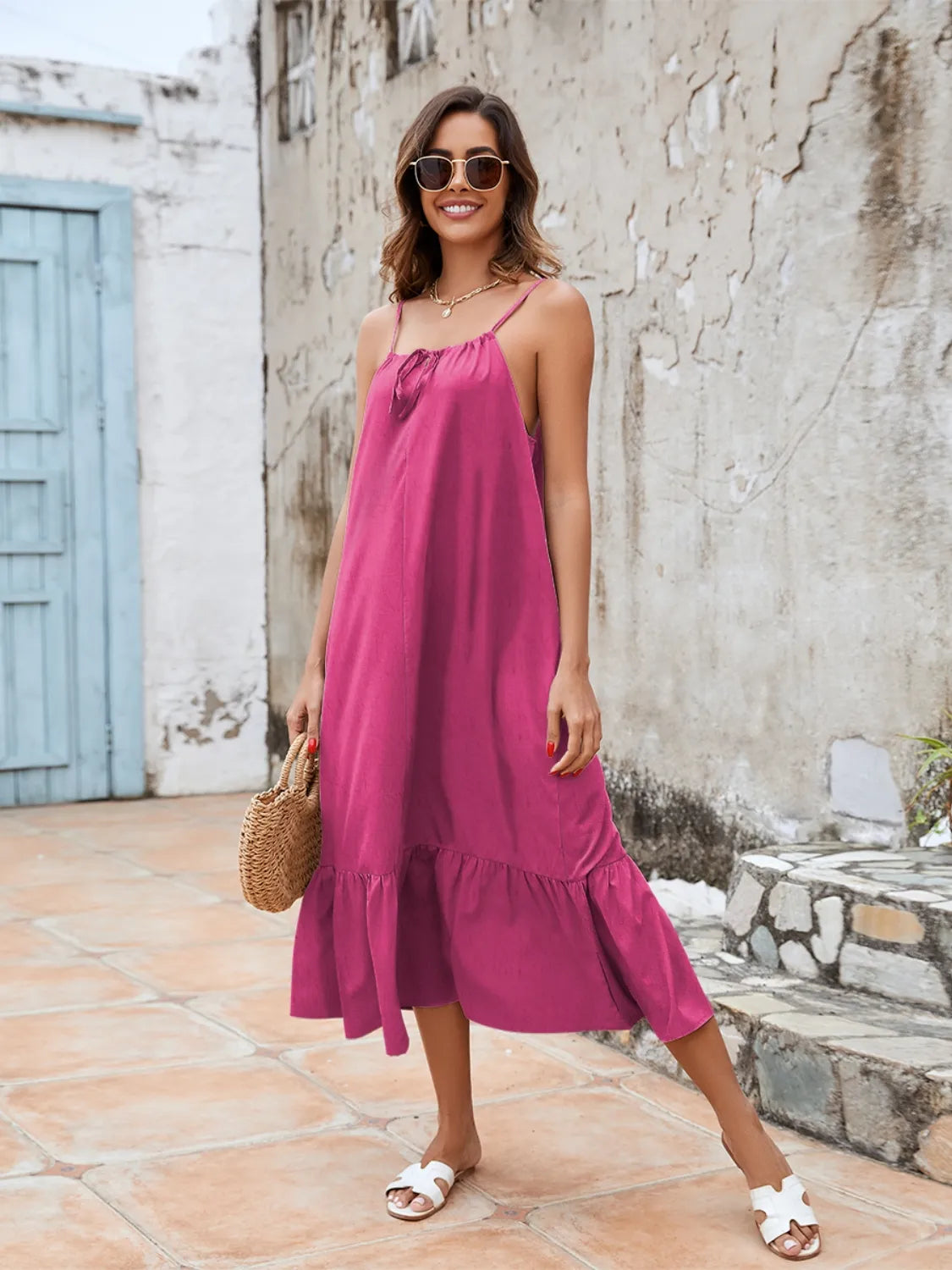 Ruffled Hem Midi Cami Dress.