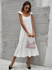 Full Size Ruffled Hem Midi Dress with Cap Sleeves Plus Size.