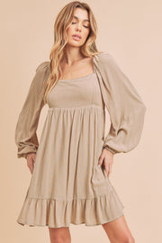 Aemi Co Ruffled Hem Square Neck Balloon Sleeve Mini Dress.