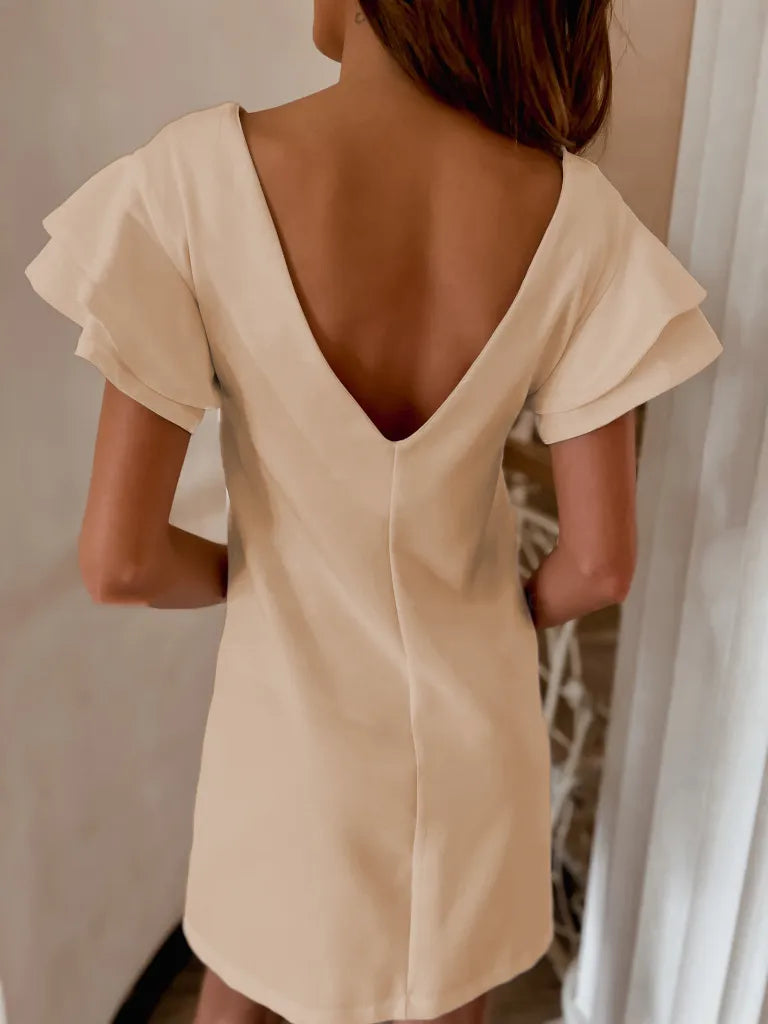 Ruffled Layered Short Sleeve Mini Dress.