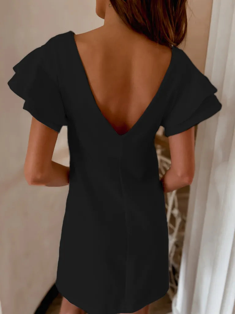 Ruffled Layered Short Sleeve Mini Dress.