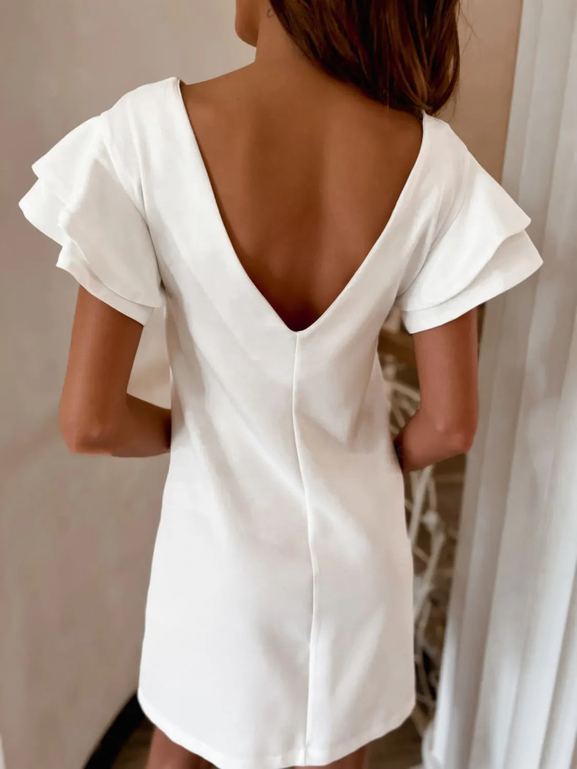 Ruffled Layered Short Sleeve Mini Dress.