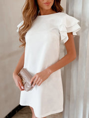 Ruffled Layered Short Sleeve Mini Dress.