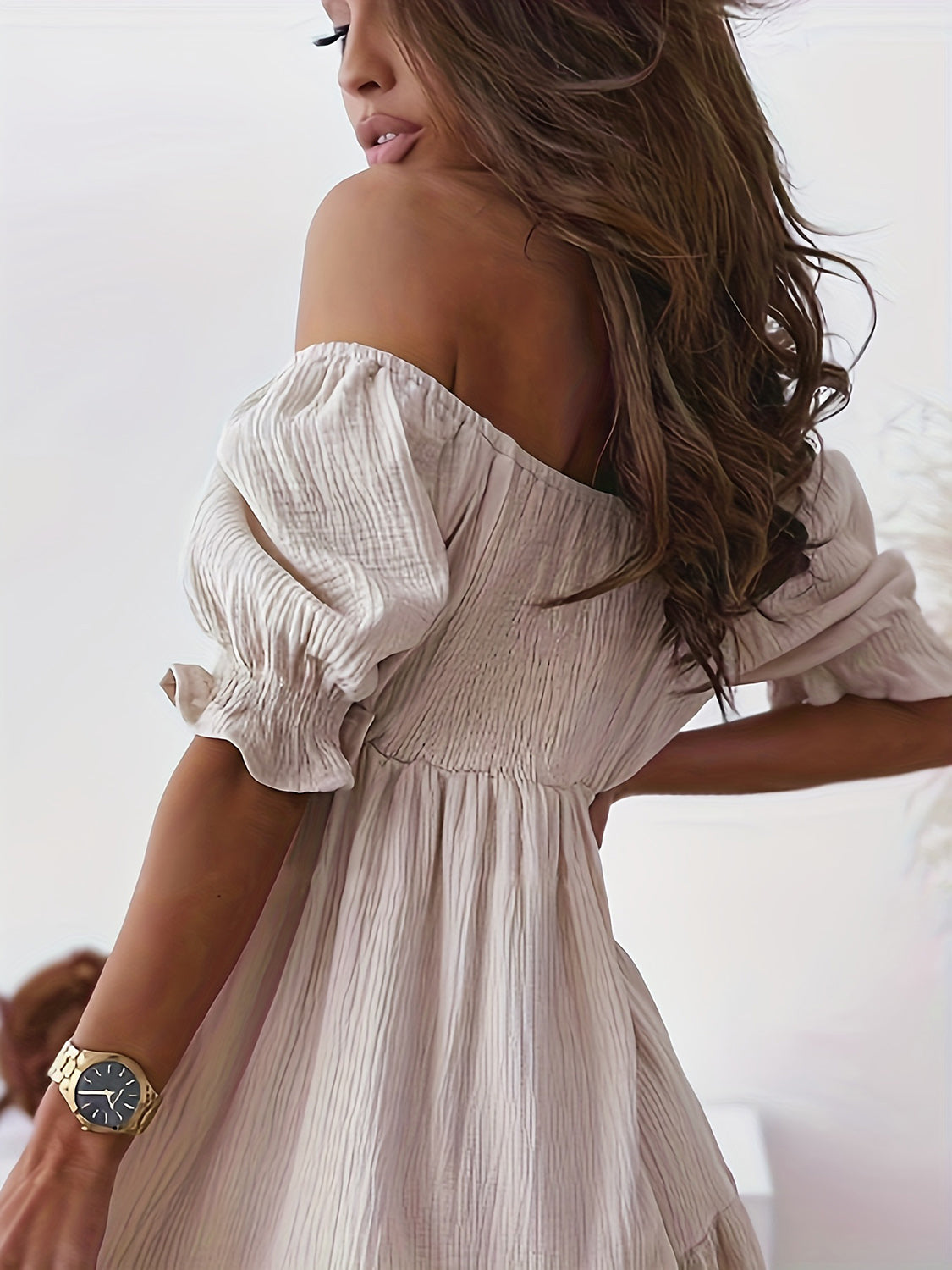 Full Size Ruffled Off-Shoulder Short Sleeve Dress.