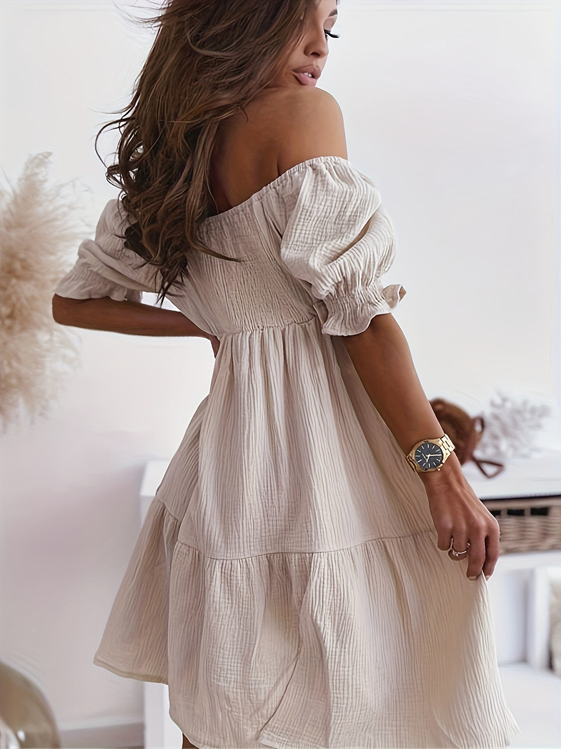 Full Size Ruffled Off-Shoulder Short Sleeve Dress.