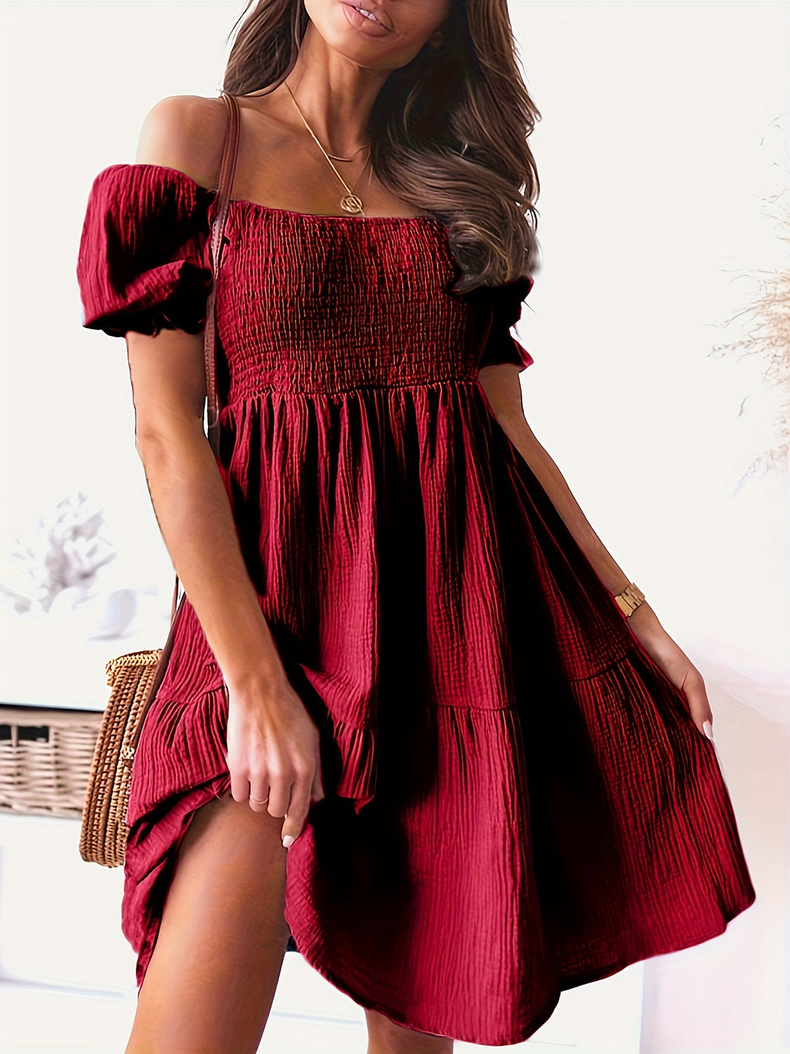 Full Size Ruffled Off-Shoulder Short Sleeve Dress.