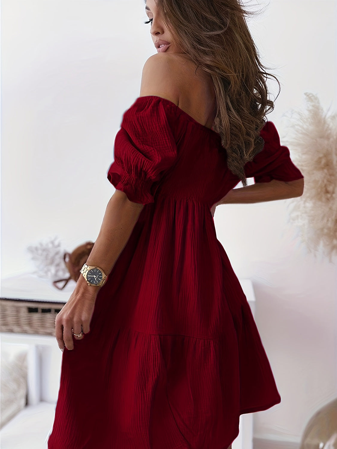Full Size Ruffled Off-Shoulder Short Sleeve Dress.