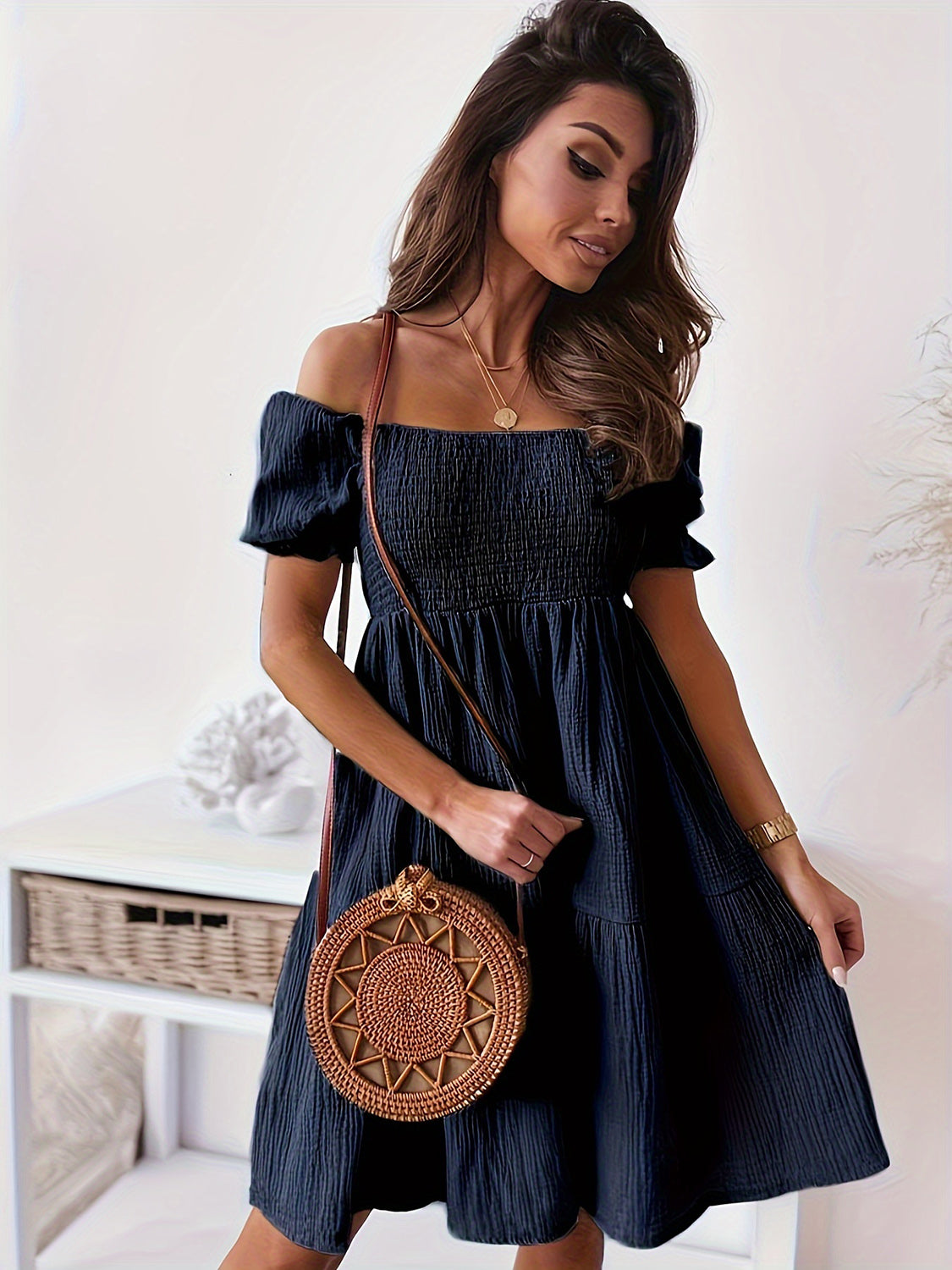Full Size Ruffled Off-Shoulder Short Sleeve Dress.