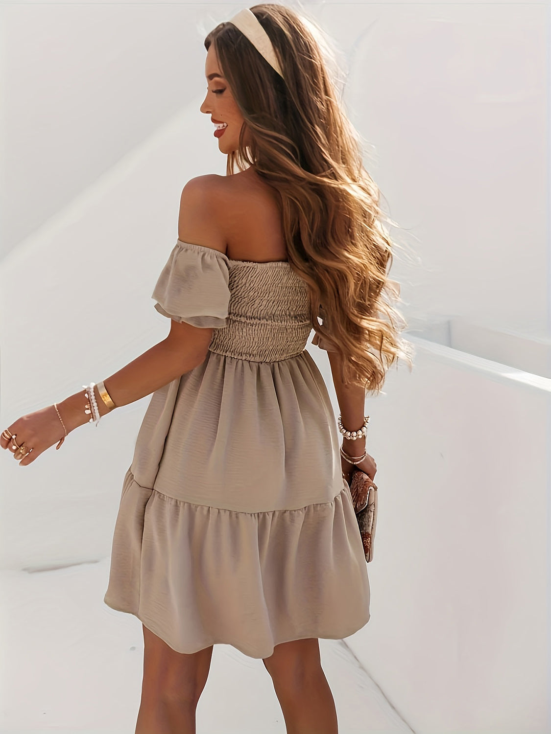 Full Size Ruffled Off-Shoulder Short Sleeve Dress.