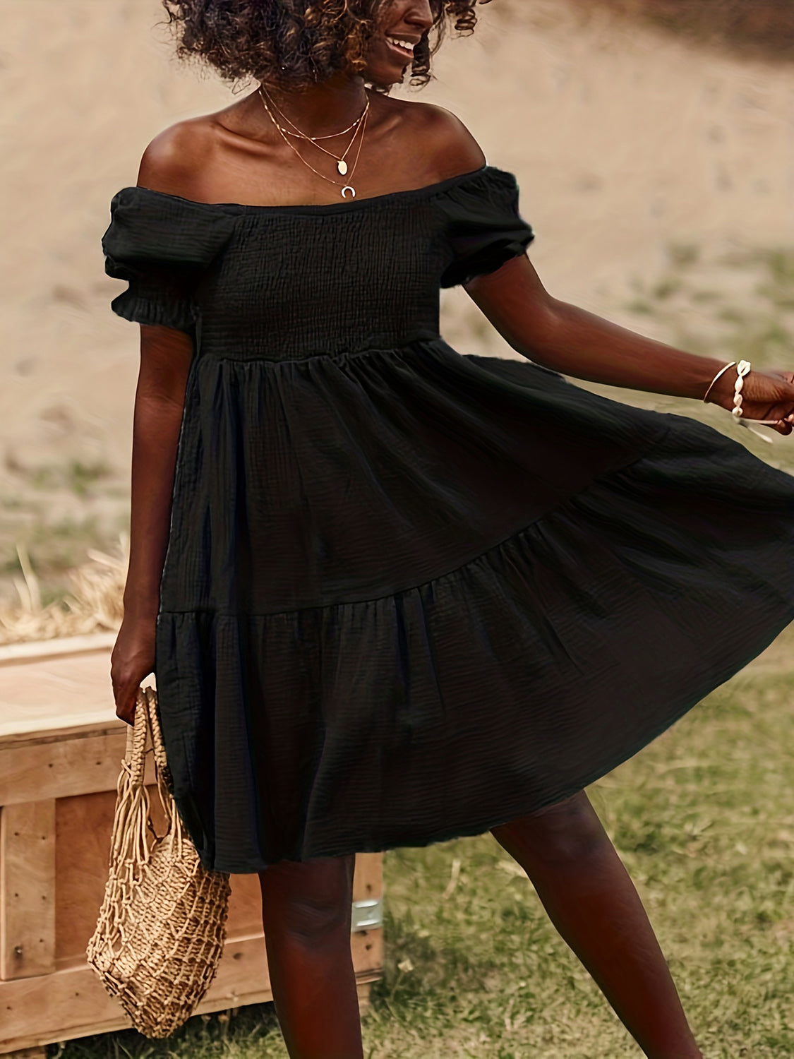 Full Size Ruffled Off-Shoulder Short Sleeve Dress.