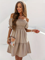 Full Size Ruffled Off-Shoulder Short Sleeve Dress.