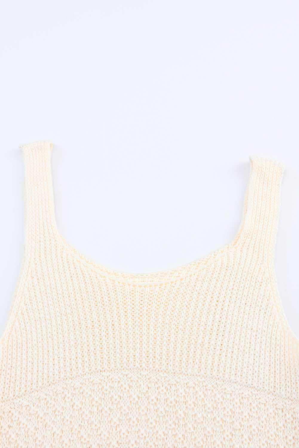 Full size ruffled openwork wide strap tank, opaque.