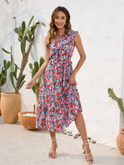 Ruffled Printed One Shoulder Midi Dress.