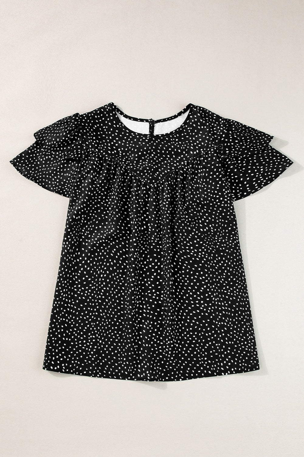 Ruffled Printed Round Neck Cap Sleeve Blouse.