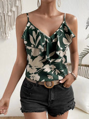 Ruffled printed V-neck cami.