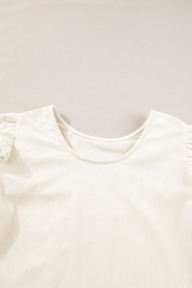 Ruffled Round Neck Flounce Sleeve Top.