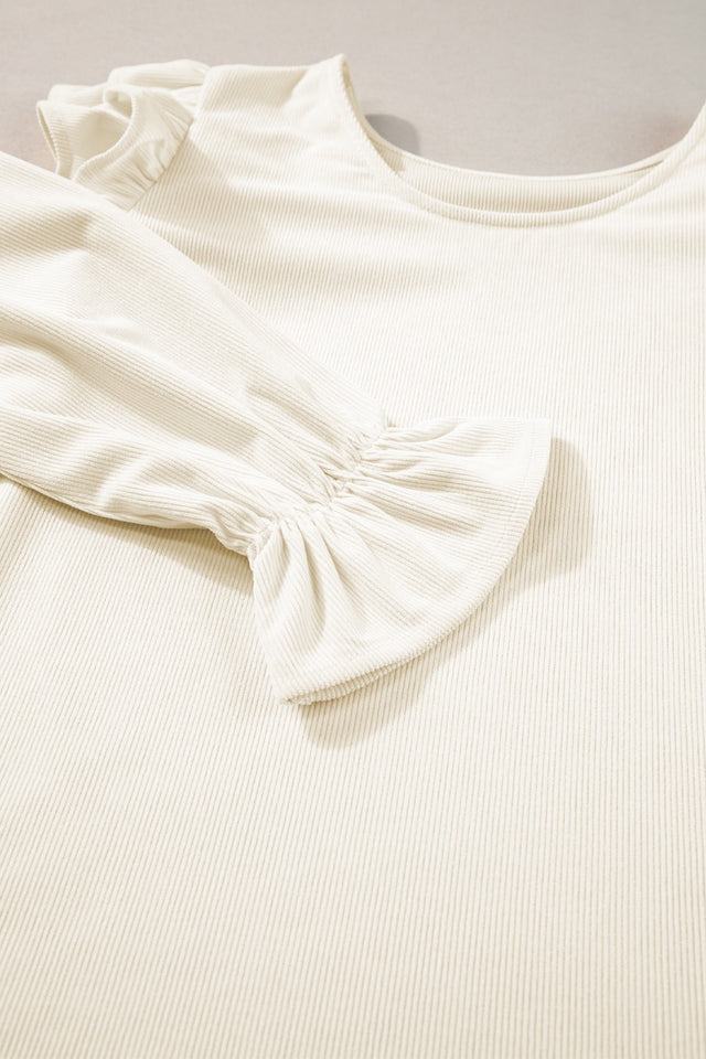 Ruffled Round Neck Flounce Sleeve Top.