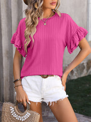 Mandy Ruffled Round Neck Short Sleeve Blouse.