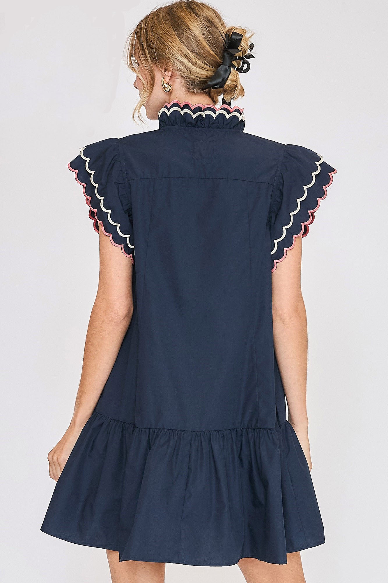 Umgee Full Size Ruffled Scalloped Sleeved Dress Plus Size.
