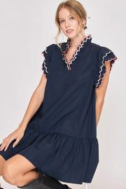 Umgee Full Size Ruffled Scalloped Sleeved Dress Plus Size.
