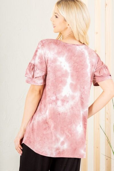Ruffled Sleeve Tie Dye Top Plus Size