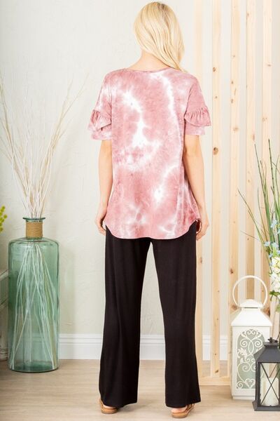 Ruffled Sleeve Tie Dye Top Plus Size