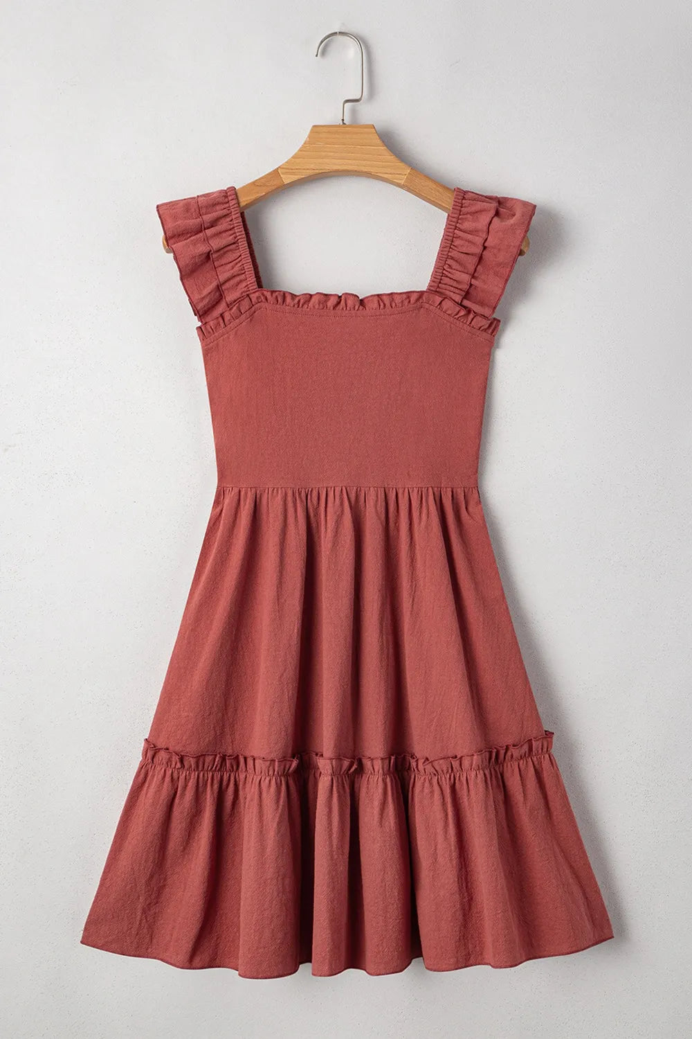 Ruffled Smocked Cap Sleeve Mini Dress.