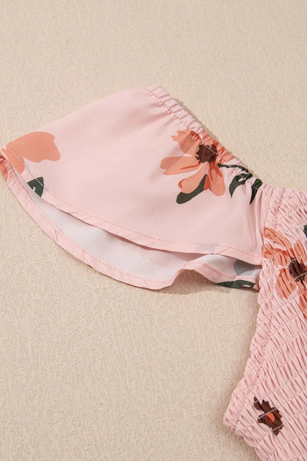Ruffled Smocked Cap Sleeve Printed Maxi Dress.