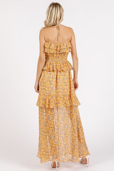 Mittoshop Ruffled Smocked Floral Halter Neck Maxi Dress.
