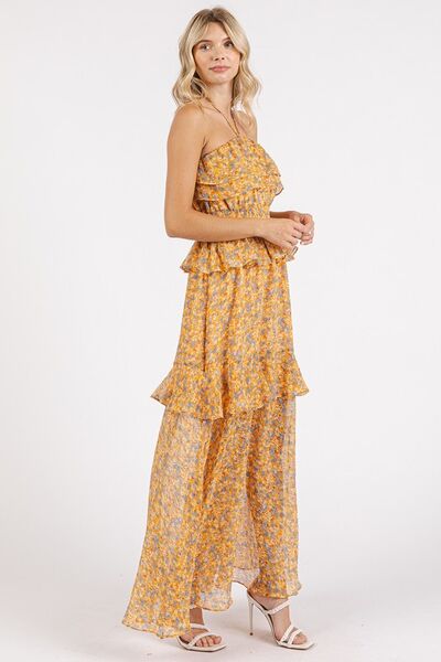 Mittoshop Ruffled Smocked Floral Halter Neck Maxi Dress.