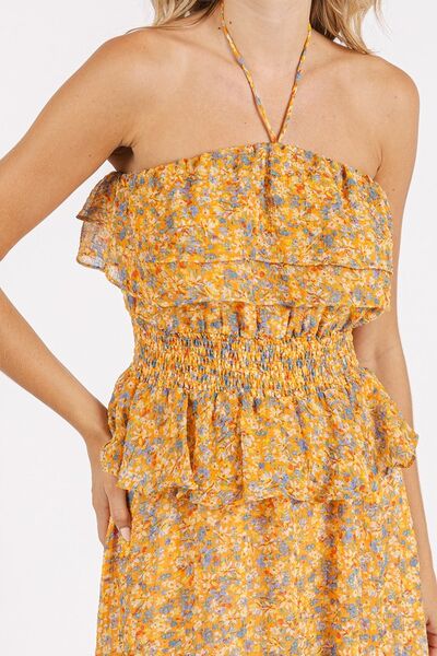 Mittoshop Ruffled Smocked Floral Halter Neck Maxi Dress.