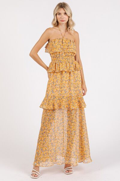 Mittoshop Ruffled Smocked Floral Halter Neck Maxi Dress.