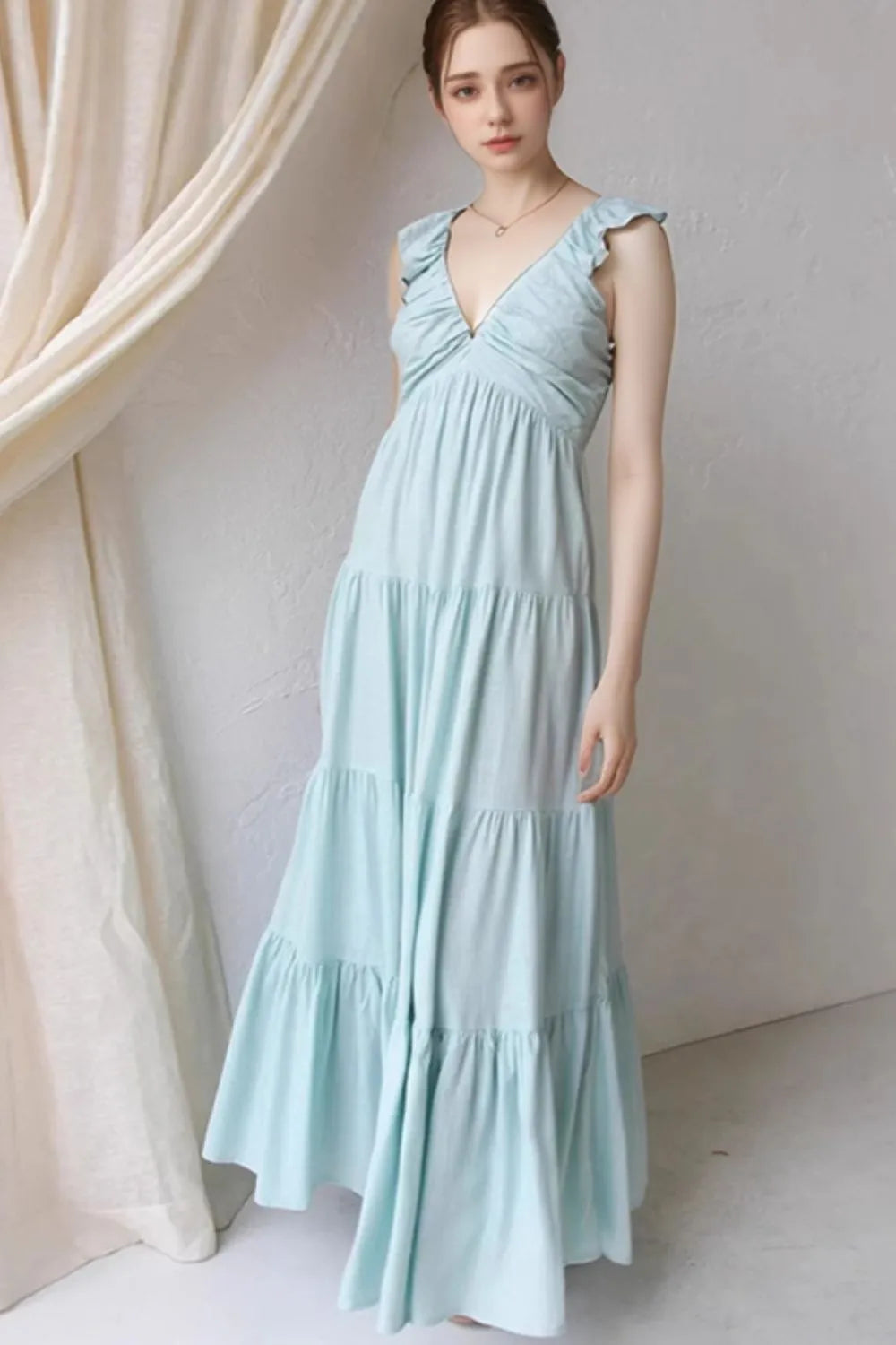 Ruffled V-Neck Tiered Dress.