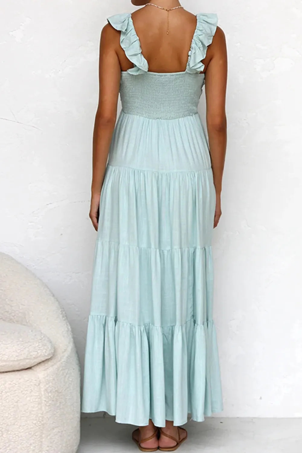 Ruffled V-Neck Tiered Dress.