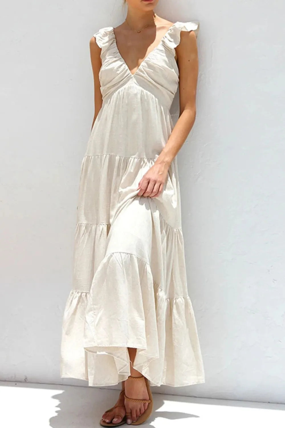 Ruffled V-Neck Tiered Dress.