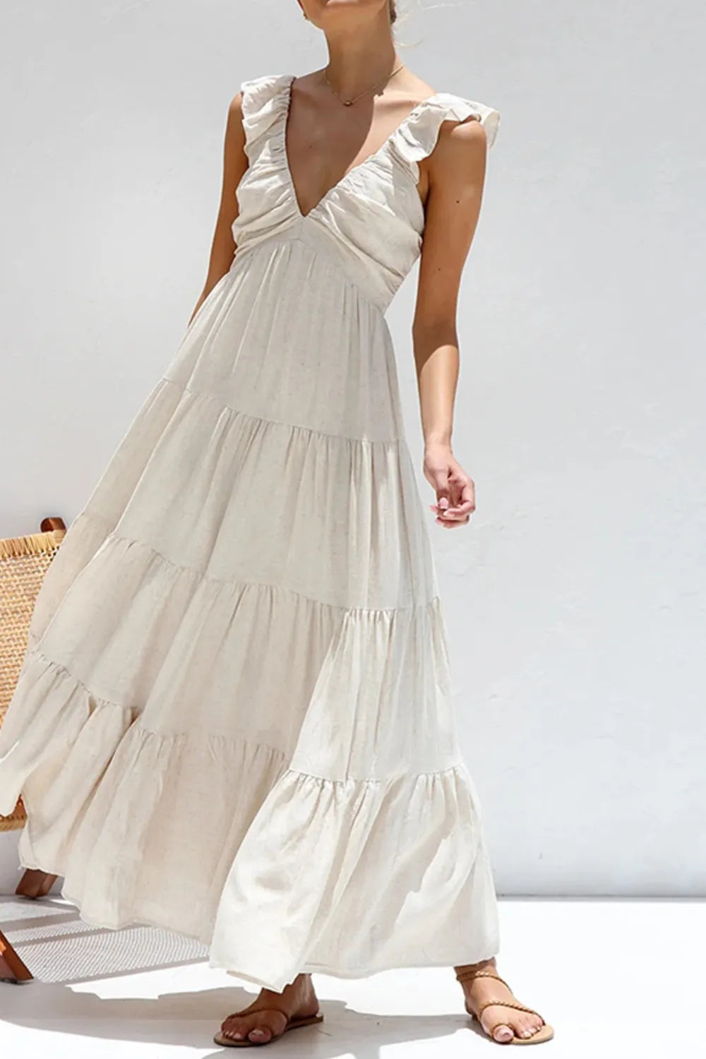 Ruffled V-Neck Tiered Dress.