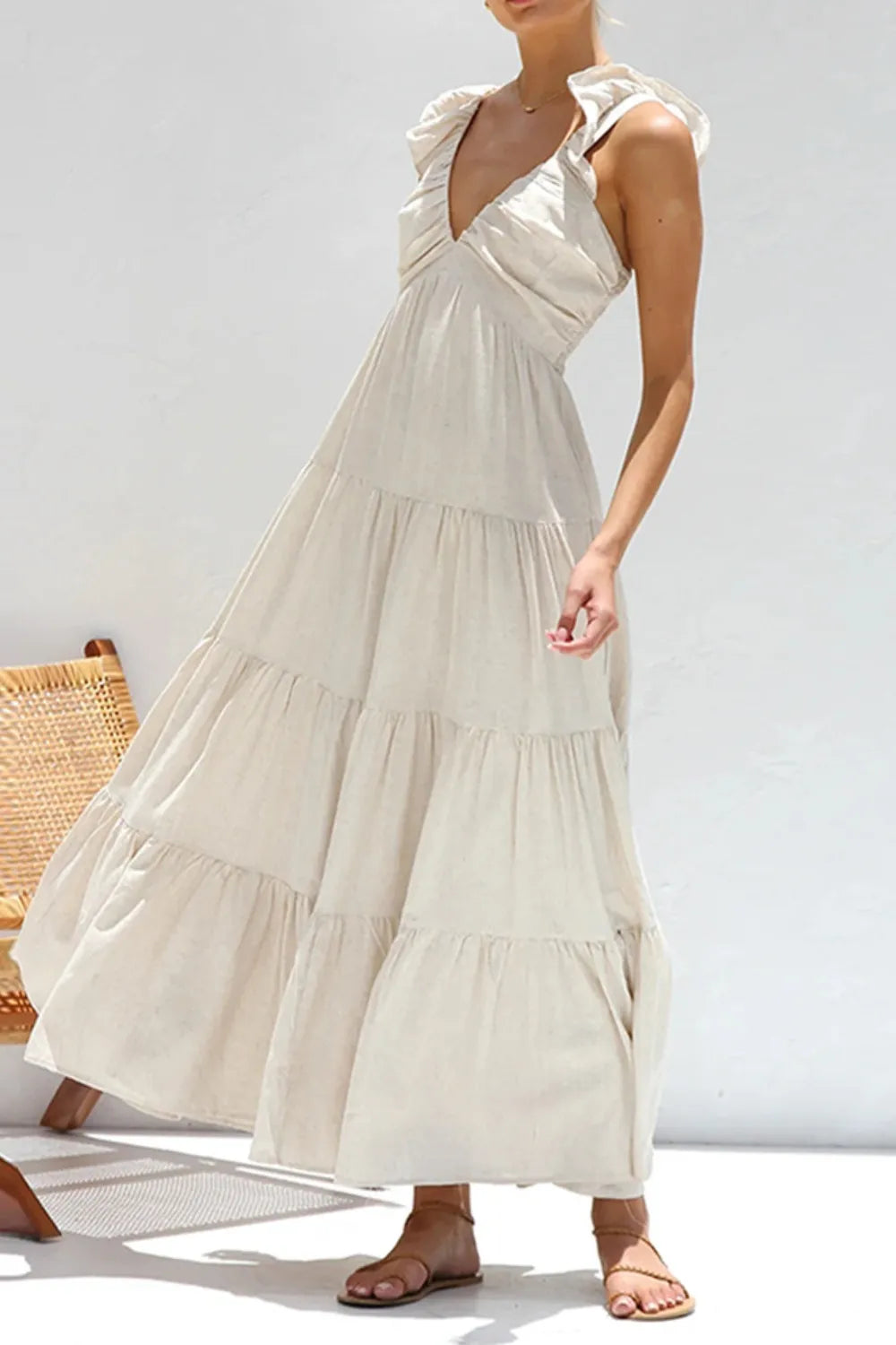 Ruffled V-Neck Tiered Dress.