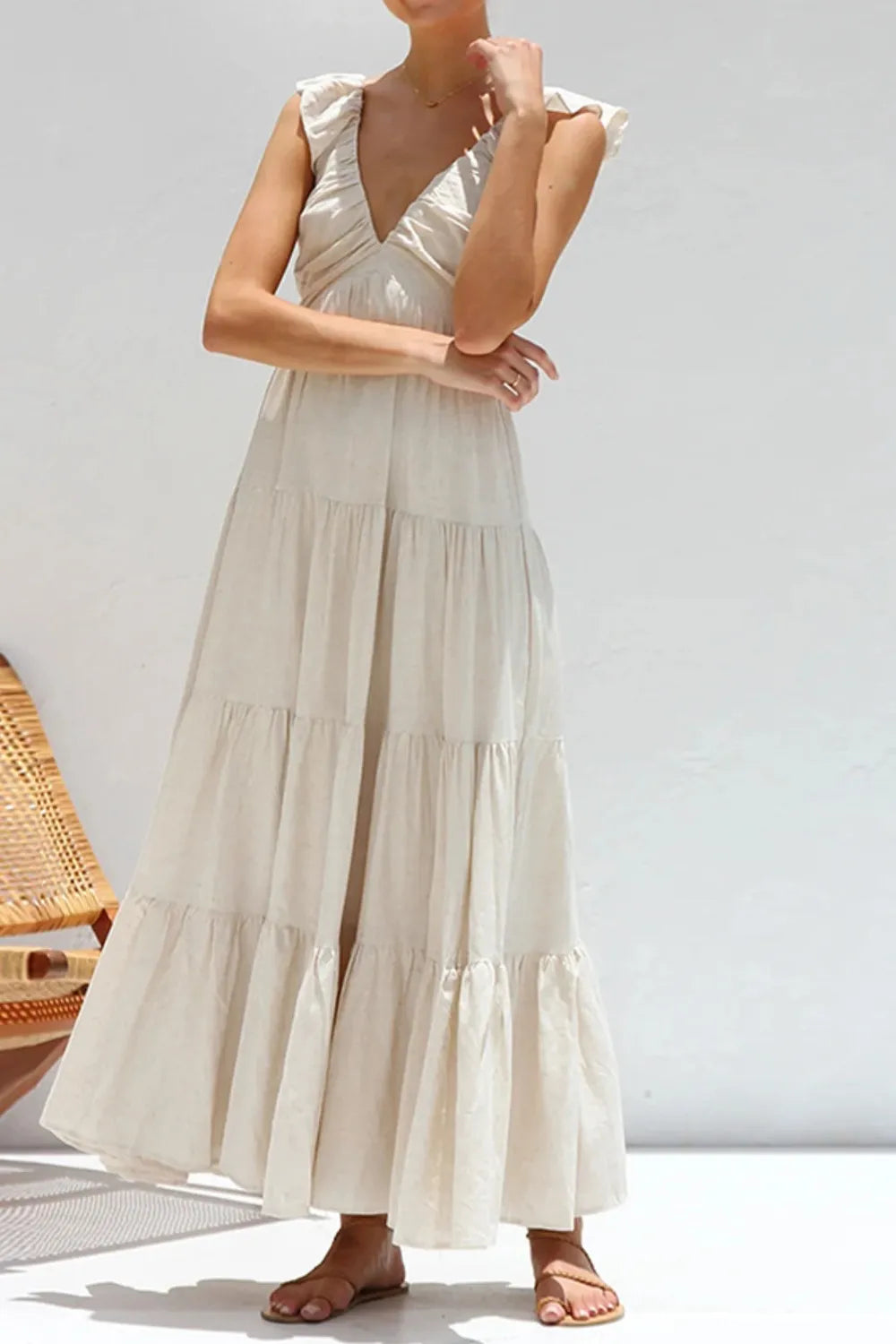 Ruffled V-Neck Tiered Dress.