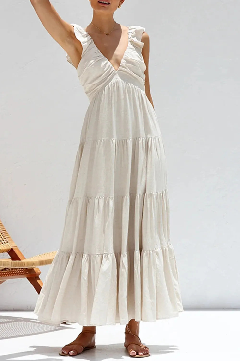 Ruffled V-Neck Tiered Dress.