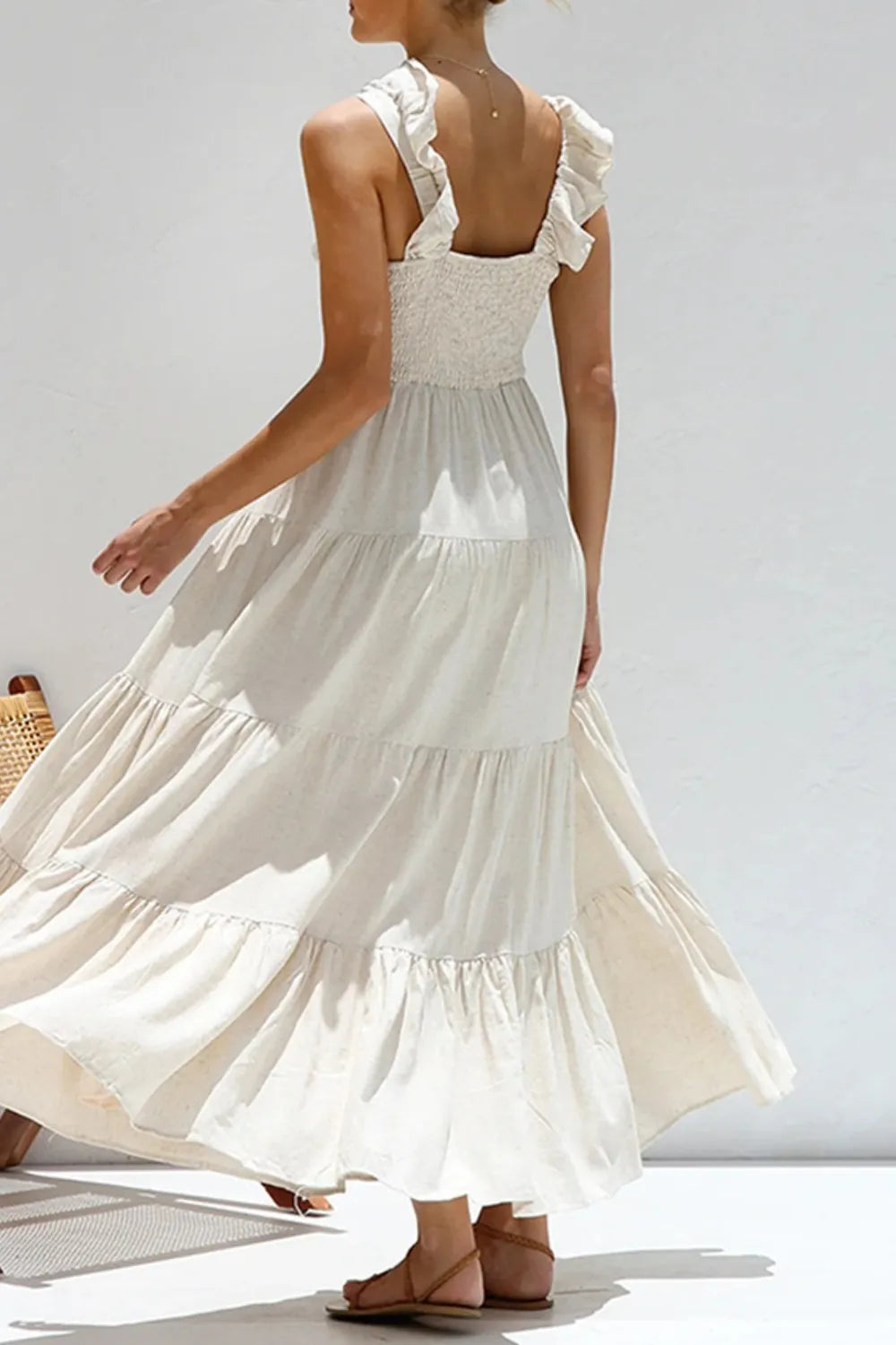 Ruffled V-Neck Tiered Dress.