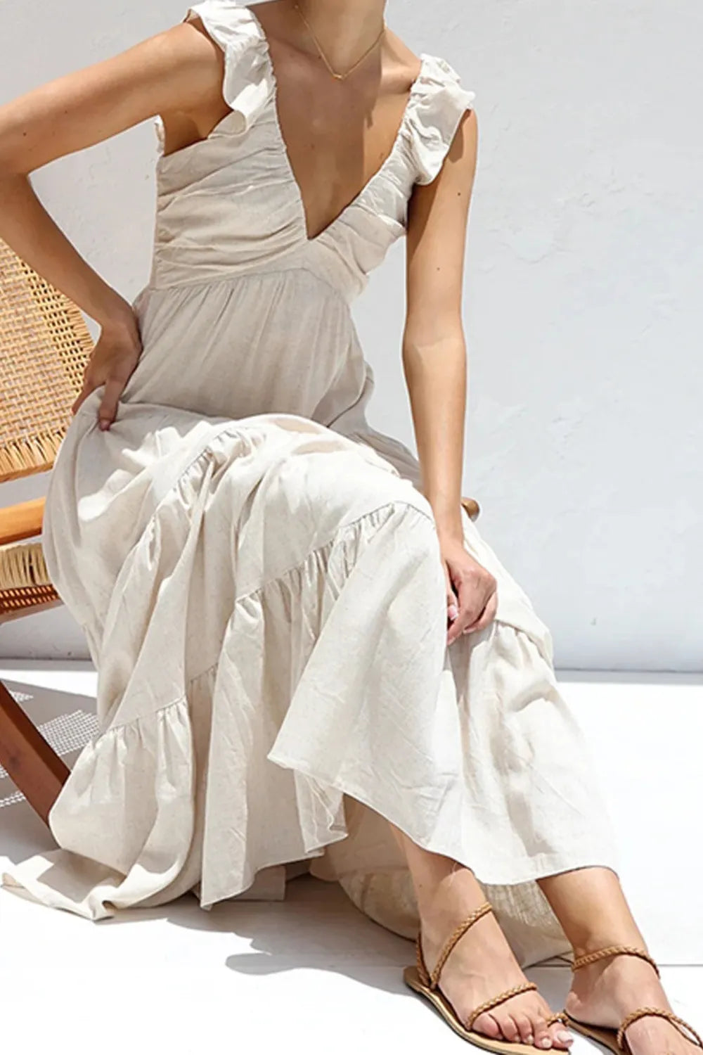 Ruffled V-Neck Tiered Dress.