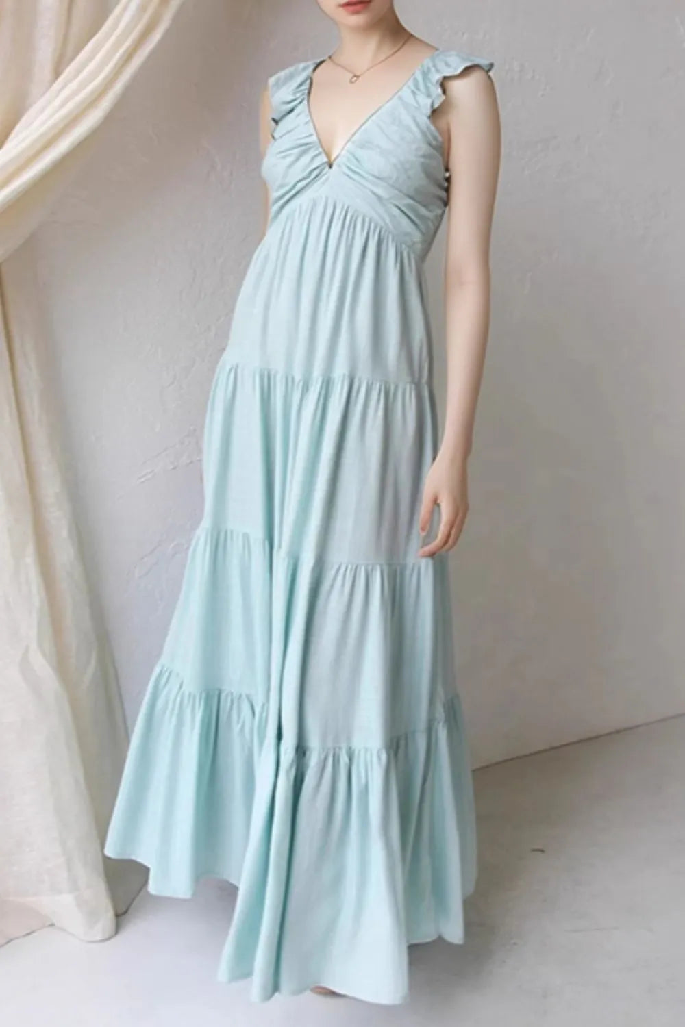 Ruffled V-Neck Tiered Dress.