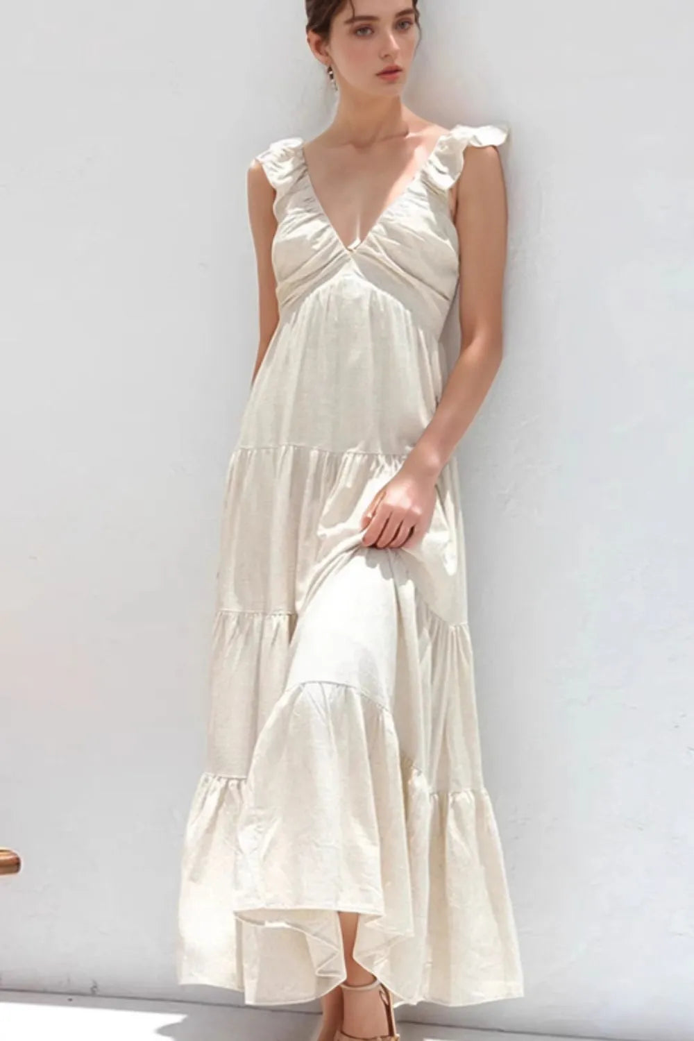 Ruffled V-Neck Tiered Dress.